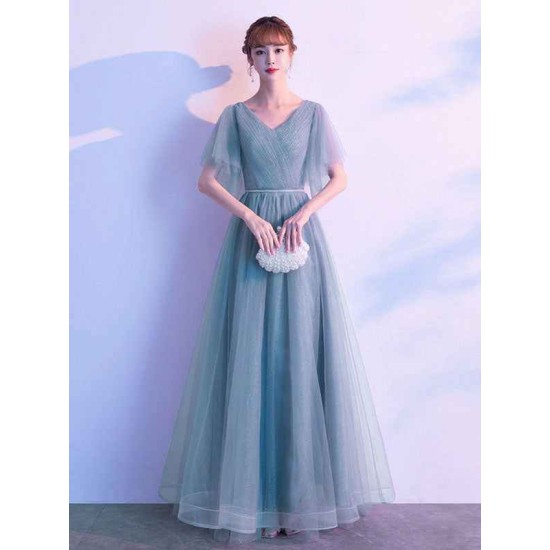 Amazing Evening Dress A Line V Neck Matte Satin Floor Length Sequins Formal Party Dresses