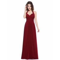 Amazing Long Evening Dress Burgundy Halter Party Dress Chiffon Sweetheart Draping A Line Maxi Evening Gown wedding guest dress