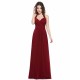 Amazing Long Evening Dress Burgundy Halter Party Dress Chiffon Sweetheart Draping A Line Maxi Evening Gown wedding guest dress