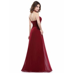 Amazing Long Evening Dress Burgundy Halter Party Dress Chiffon Sweetheart Draping A Line Maxi Evening Gown wedding guest dress