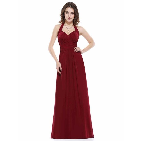 Amazing Long Evening Dress Burgundy Halter Party Dress Chiffon Sweetheart Draping A Line Maxi Evening Gown wedding guest dress