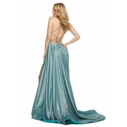 Amazing Customize Evening Dress A-Line Polyester Sweep Criss-Cross Formal Party Dresses Backless Polyester Pageant Dress