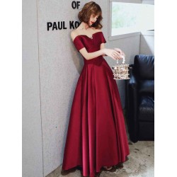 Amazing Evening Dress A-Line Bateau Neck Matte Satin Floor-Length Pleated Formal Party Dresses