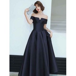 Amazing Evening Dress A-Line Bateau Neck Matte Satin Floor-Length Pleated Formal Party Dresses