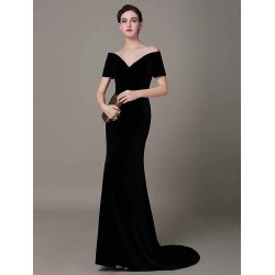Gorgeous Black Evening Dresses  Long Mermaid Velvet Evening Dress Vintage Lady Gaga Red Carpet Dress  wedding guest dress