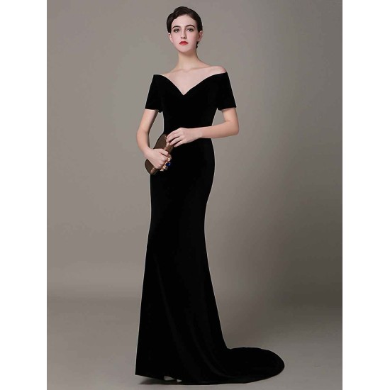 Gorgeous Black Evening Dresses  Long Mermaid Velvet Evening Dress Vintage Lady Gaga Red Carpet Dress  wedding guest dress