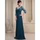 Glamorous Ink Blue Evening Dress Lace Applique Beading V Neck Half Sleeves A Line Wedding Party Dress