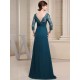 Glamorous Ink Blue Evening Dress Lace Applique Beading V Neck Half Sleeves A Line Wedding Party Dress