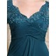 Glamorous Ink Blue Evening Dress Lace Applique Beading V Neck Half Sleeves A Line Wedding Party Dress