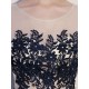 Amazing Dark Navy Evening Dresses Lace Sequin Illusion Sleeveless Floor Length Evening Dress