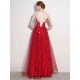 Amazing Dark Navy Evening Dresses Lace Sequin Illusion Sleeveless Floor Length Evening Dress