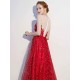 Amazing Dark Navy Evening Dresses Lace Sequin Illusion Sleeveless Floor Length Evening Dress