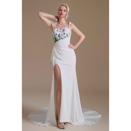 High Split Spaghetti strap Court Wedding Dress | Ballbella Design