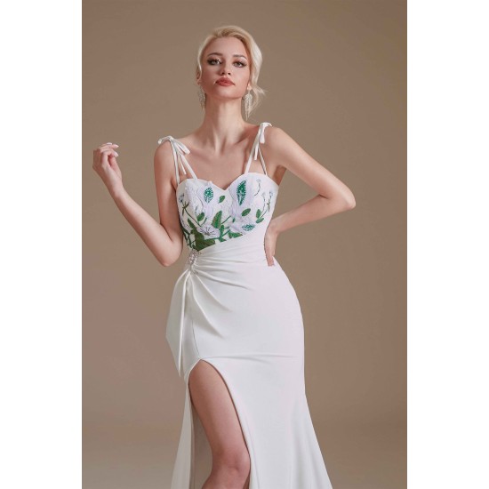 High Split Spaghetti strap Court Wedding Dress | Ballbella Design