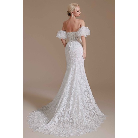 Sweetheart Detachable Bubble Sleeves Lace Mermaid Wedding Dress | Ballbella Design