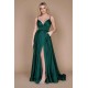 Chic Green Spaghetti-Straps Sleeveless Column Satin Evening Dresses With Ruffles