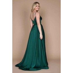 Chic Green Spaghetti-Straps Sleeveless Column Satin Evening Dresses With Ruffles