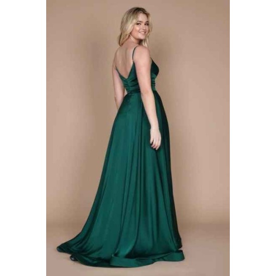 Chic Green Spaghetti-Straps Sleeveless Column Satin Evening Dresses With Ruffles