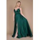 Chic Green Spaghetti-Straps Sleeveless Column Satin Evening Dresses With Ruffles