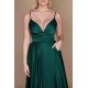 Chic Green Spaghetti-Straps Sleeveless Column Satin Evening Dresses With Ruffles