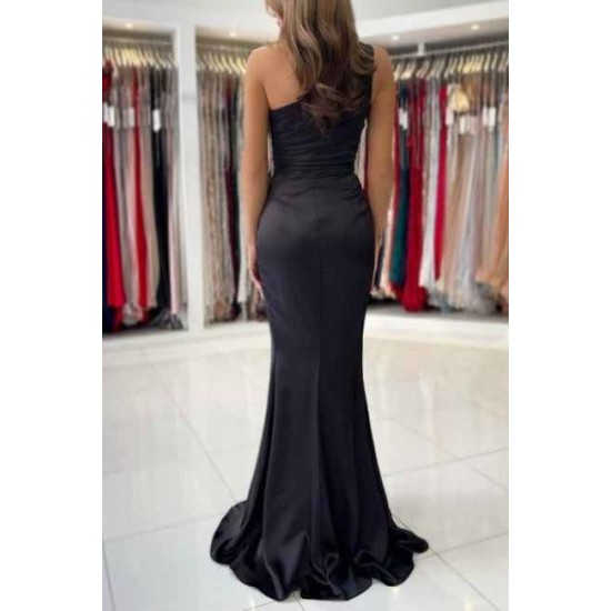 Chic One Shoulder Sleeveless Mermaid Evening Dresses With Ruffles