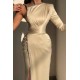 Glorious Ivory One Shoulder Long-Sleeve Sheath Evening Dresses With Sequins