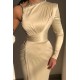 Glorious Ivory One Shoulder Long-Sleeve Sheath Evening Dresses With Sequins