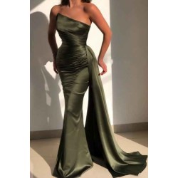 Amazing Green Strapless Sleeveless Mermaid Evening Dresses With Ruffles