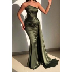 Amazing Green Strapless Sleeveless Mermaid Evening Dresses With Ruffles