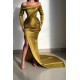 Glorious Yellow Off-the-shoulder Long-Sleeve Mermaid Long-Sleeve Evening Dresses