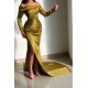 Glorious Yellow Off-the-shoulder Long-Sleeve Mermaid Long-Sleeve Evening Dresses
