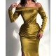 Glorious Yellow Off-the-shoulder Long-Sleeve Mermaid Long-Sleeve Evening Dresses