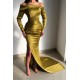 Glorious Yellow Off-the-shoulder Long-Sleeve Mermaid Long-Sleeve Evening Dresses