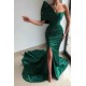 Amazing Green Strapless Sleeveless Mermaid Satin Evening Dresses With Ruffles