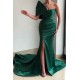 Amazing Green Strapless Sleeveless Mermaid Satin Evening Dresses With Ruffles