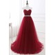 Gorgeous Burgundy Sweetheart Long Prom Dress Tulle Crystal Evening Gown