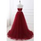 Gorgeous Burgundy Sweetheart Long Prom Dress Tulle Crystal Evening Gown