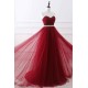 Gorgeous Burgundy Sweetheart Long Prom Dress Tulle Crystal Evening Gown