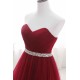 Gorgeous Burgundy Sweetheart Long Prom Dress Tulle Crystal Evening Gown
