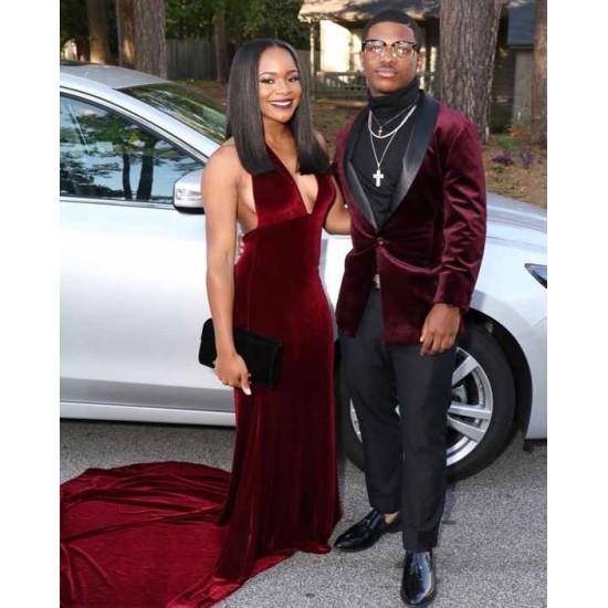 Burgundy Velvet Shawl Lapel Men's Prom Suits