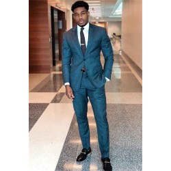 Blue Plaid Prom Suit Formal Business Two Piece Men Suits