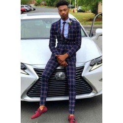 Dark Navy Men's Business Suits Bespoke Plaid Prom Suits for Men