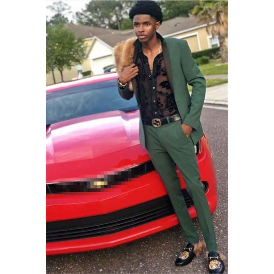 Bespoke Dark Green Men Suits Two Pieces Black Silk Shawl Prom Outfit