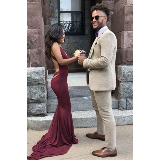 Classy Off White Plaid Men Suit for Prom