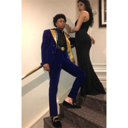 Royal Blue Slim Fit Velvet Men Suits 2 Pieces Prom Party Outfits