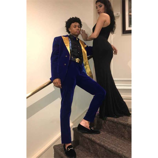 Royal Blue Slim Fit Velvet Men Suits 2 Pieces Prom Party Outfits