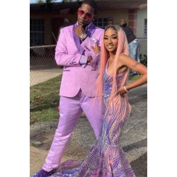 Classic Pink Jacquard Men Suits Bespoke Shawl Lapel Prom Suit