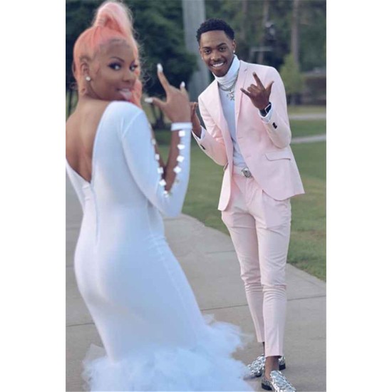 Fashion Pink Slim Fit Prom Men Suit