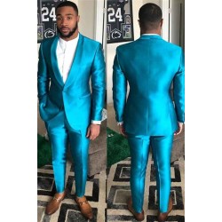 Sparkly Blue Shawl Lapel One Button Slim Fit Men Suits for Prom
