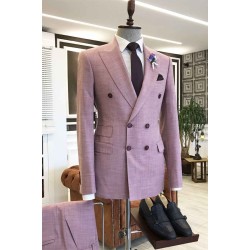 Classy Pink Peaked Lapel Double Breasted 3 Flaps Prom Suits For Men